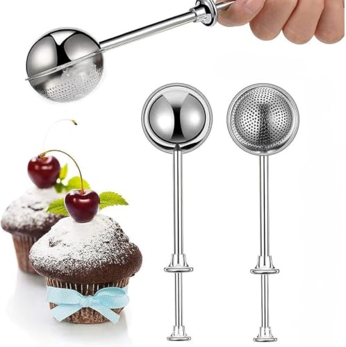 2 Pcs Icing Sugar Shaker, Powder Shaker with 18 cm Spring Handle, Flour Duster Stainless Steel Dual-Use Sifter for Baking Cake Decor Kitchen