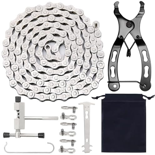 GothicBride Fahrradketten Werkzeug Set 6/7/8 Fach 116 Glieder Fahrrad Kette Kettenbrecher mit Kettenschloss Zange Ketten Entferner und 3 Paar Kettenschloss für Mountainbike Stahl Bike Chain