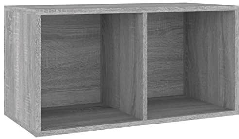 Foknhdi Scatola per dischi in vinile, colore grigio Sonoma, 71 x 34 x 36 cm, in legno, contenitore per LP