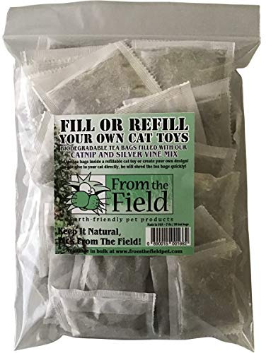 from The Field | Catnip Tea Bags | Ultimate Blend of Catnip & Silver Vine | Biodegradable, Non-GMO, Chemical-Free Refill Packs for Cat Toys | Safe, Potent, Mess-Free | 20 Pack, Made in USA