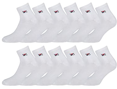 FILA Calzini Uomo Running Set di 12 Calze Sportive Uomo Tennis, Flessibili, Bianchi, Taglie 43/46