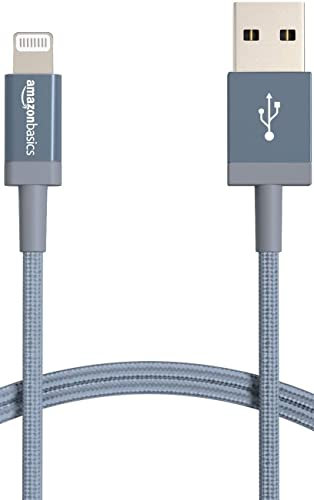 Amazon Basics USB-A to Lightning Charger Cable, Nylon Braided Cord, MFi Certified Charger for Apple iPhone 14 13 12 11 X Xs Pro, Pro Max, Plus, iPad, 1.8 m, Dark Gray