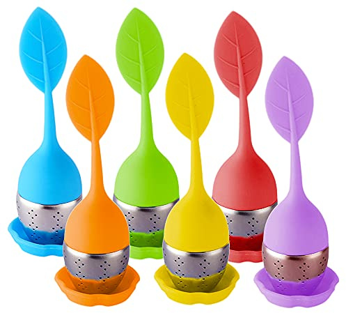 Roligt tefilter teägg-set, XiRan 6 stycken tesil silikon, teägg för löst te, set teägg av rostfritt stål och silikon, för de flesta koppar, kreativt presentset