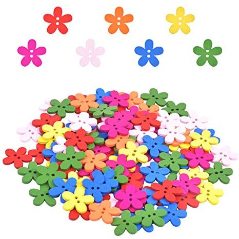 smatime 100PCS Bunte Holzknöpfe,Ausgefallene Knöpfe,Bunte Knöpfe zum Basteln,Bastelknöpfe Kinderknöpfe,Kreative Knöpfe mit 2 Löcher für Nähen DIY Basteln Handwerk Painting Geschenk Dekorationen(15mm)