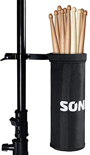 SONICAKE Drumstick Halter Tasche Beutel Nylon Trommelstock Tasche Stickhalter mit Aluminium Klemme für Drum Kits & Notenständer bis zu 5 Paare Sticks