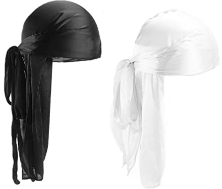2 Piezas Durag de Seda Gorro de Onda Elástico Envoltura de Cabeza con Cola Larga Correas Anchas Unisex Poliéster Turbante Sedoso Durag de Onda Transpirable Pirata Cap de Hombres Mujeres