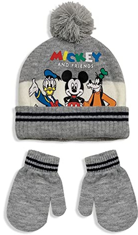 Disney - Juego de gorro y guantes de invierno de Mickey Mouse con pompón para niño 5580, gris, 50