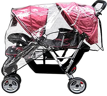 Habillage Pluie pour Poussette Jumeaux en PVC Imperméable Housse de Pluie pour Poussettes Avant Arrière Protection de Siège Anti Vent Housse de Pluie Landeau Bébé Universelle Couverture à 360 Degrés