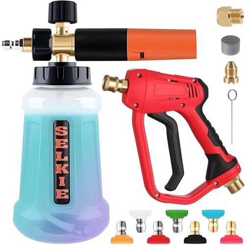 Selkie 5000PSI Pressure Washer Gun with Foam Cannon, Pressure Washer Sprayer Gun with Dual Adjustable Snow Foam Lance with 7pcs Nozzles,1/4 Quick Connector,4350PSI