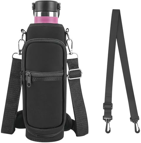 Linkidea Slim Water Bottle Carrier Bag Compatible with Hydro Flask Standard Mouth 21oz/24oz, IRON°Flask Narrow Mouth 20oz/24oz, Insulated Neoprene Carrying Pouch Holder with Shoulder Straps