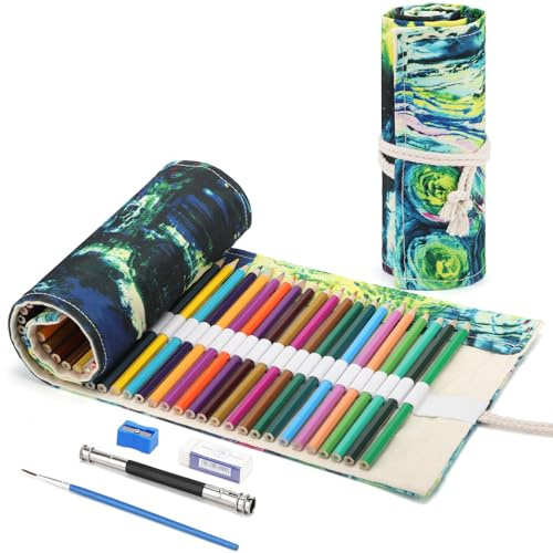 VICHOS 48 Profi-Bundstifte, Buntstifte Set mit Rollmäppchen, Soft Core Premium Buntstifte für Erwachsene und Kinder, Pintura al óleo