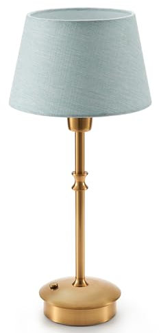 EGOBASIC Cordless Table Lamp Rechargeable, Small Portable Battery Operated Lamp with Dimmer, Touch Dimmable Lamp for Living Room, Bedroom, Dining, Outdoor, Restaurant, Linen Fabric, Antique Brass