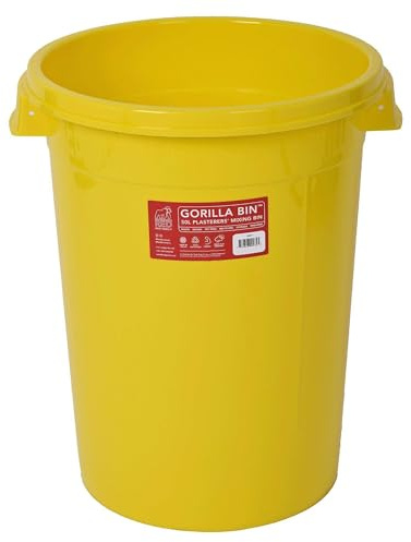 Red Gorilla 50 Litre Plasterers Mixing Bucket Bin with Handle in Yellow Reinforced Sides Durable Easy Grip Handles Weather Resistant Frost Proof Trade Construction DIY Rubble Container 53cm x 45cm