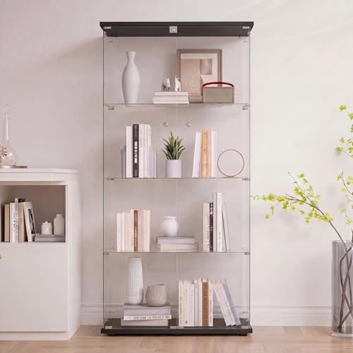 DADEA Vetrinetta in Vetro 4 Ripiani 2 Porte, Vetrina Colonna Espositiva, 80.5×36,5×164 cm, Vetrina in Vetro per Collezionismo Vetrinette EspositiveVetrina Soggiorno Trasparente Vetrinetta Espositiva
