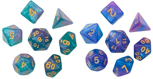 Juego de 14 dados DND para Dungeon and Dragons, dados poliédricos de nebulosa morada, con Bolsas DND Dice Juego para Dungeons and Dragons D4 D6 D8 D10 D12 D20 RPG MTG