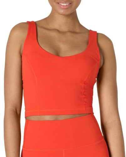Amazon Essentials Top Corto de Tirantes Deportivo de Tejido FormFlex Ultrasuave con Soporte Ligero y Sujetador Mujer, Rojo Brillante, M