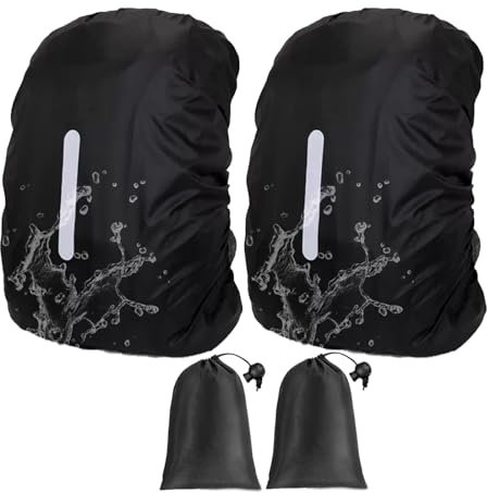 LIANRISES 2 Pièces 30-40L Protection Sac à Dos Pluie Protege, Housse Sac A Dos Avion, Reflecteur, Anti-Vol, pour La Randonnée, Le Vélo, l'escalade Et 2 Sacs Noirs