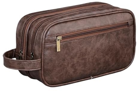 MAQDDO Cosmetic Bag Double-Layer Toiletry Bag For Men PU Leather Travel Wash Organizer Water-resistant Shaving Cosmetic Bag Strorage For Storing Cosmetics(Coffee)