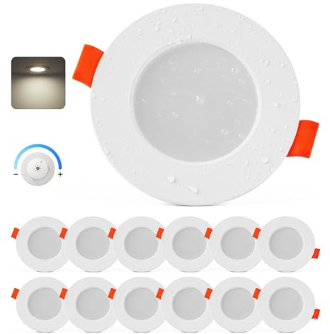 Sineyon Faretti da Incasso Dimmerabile, Set di 12 Faretti LED Incasso per Cartongesso Luce Naturale 4000K, 4W Faretto LED Interno 220V, IP44 Faretti per Bagno Cucina, Foro 65-80mm