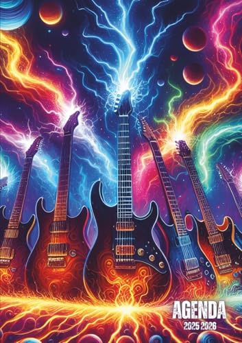 Agenda scolaire guitare électrique: Journalier, 1 jour par page, format pratique 12x17cm de Septembre à Juillet | Collège, lycée, étudiant, primaire (CM1, CM2) - 1 page par jour | Musique, Galaxie