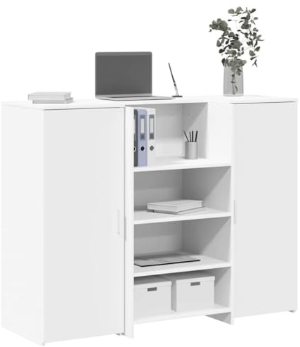 Comptoir de Réception, Table de Réception Comptoir d'accueil Blanc 135x50x103,5 cm Bois d'ingénierie