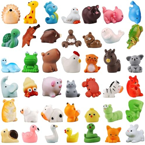 ZhouWei 42 Pièces Mini Figurine Résine, Multicolore Mini Figurine Animaux Miniature Petite Figurines Animaux Objet Miniature Ornements Créatifs, pour Aquarium Jardin Micro Paysage Décoration Maison