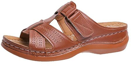 Women's Sandals & Slides Wide Fit, Orthopedic Sandals Women Soft Sole Faux Leather Wedge Sandal Open Toe Slippers Comfy Mules Holiday Beach Shoes Fashion Ladies Summer Shoes Size 3-7.5