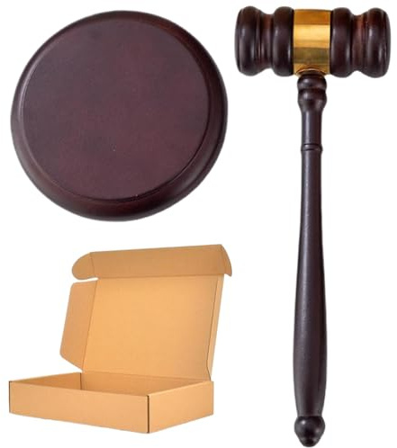 Juego de mazo y bloque, mazo de madera Natural de 9, 65x3, 43 con bloque redondo de 4, 72, marrón rojo y juego de sonido para juez, abogado, tribunal de subastas