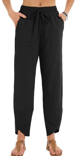 Enjyam Women's Casual Baggy Ankle Trousers with Side Slit