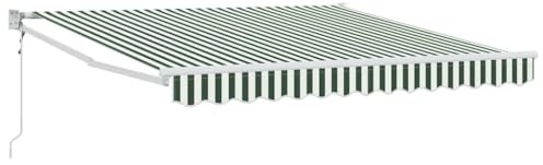Coespram Tenda da sole con braccio articolato, 300 x 250 x 165 cm, tenda retrattile in poliestere per terrazza e giardino, tenda da sole manuale per terrazza con telaio, design a righe, verde e bianco