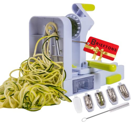 brieftons Quickfold 5Klingen Spiralizer: 2018 Modell, vielseitig und kompakt faltbar Gemüse Spiralschneider, Best Veggie Pasta Spaghetti Maker für Low CarbPaleoglutenfrei mit Bürste & 4 Rezept
