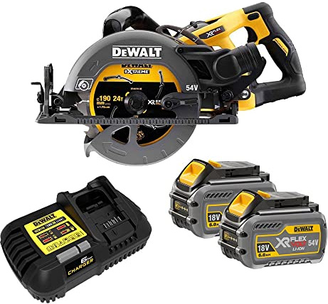 DEWALT DEWDCS577T2 DCS577T2 FlexVolt XR High Torque Circular Saw 190mm 54V 2 x 2.0Ah Li-ion, 18 V, Yellow/Black, 2 x 18/54V 6.0/2.0Ah Li-ion Batteries