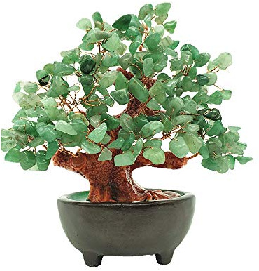 Colorsheng 7 Inch Quartz Crystal Money Tree Bonsai Feng Shui Gem Decoration for Wealth and Luck (Green)