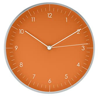 LUUK LIFESTYLE Quarz Wanduhr mit leisem Uhrwerk, Schlichtes Design, für Büro, Küche, Bad, Geschenk zum Umzug, 24cm in Orange und Silber
