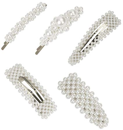 Horquillas de Perlas Pinzas Plata Clips de Pelo Elegante Clips de Flores Barrettes para Mujer Niña Chicas Dama para Boda Fiesta 5 Piezas