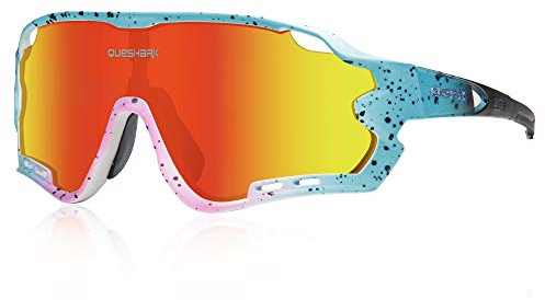 Queshark Occhiali Ciclismo Polarizzati, Occhiali Bici Uomo Donna, Con 1 Lenti o 4 lenti Intercambiabili, TR90 Montatura, UV400 Occhiali Sportivi per Ciclismo Corsa Pesca Baseball Sci