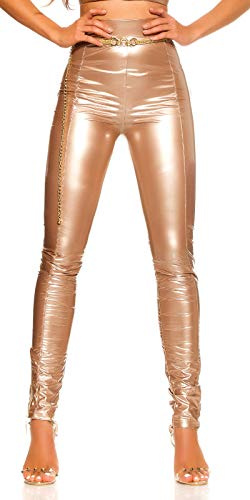 Koucla Highwaist Hose våtlook läderlook lack optik dambyxor med dragkedja