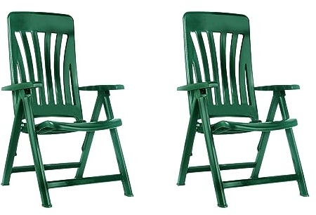 GARBAR BLANES Set 2 Silla con Brazos Multiposiciones Exterior | jardín, terraza, balcón, Playa, Piscina, Picnic, Camping, Catering | diseño, Ligero, Plegable, reclinable | Verde Oscuro