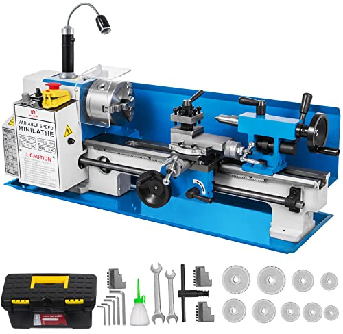 VEVOR 50-2500PRM Mini Torno Metal 17.78 x 35.56 cm Torno Metal Pequeño para Taladrado 40 kg Micro Metal Fresadora 550W Máquina de Torno 12-52 T.P.I Mini Metal Torno Velocidad Variable