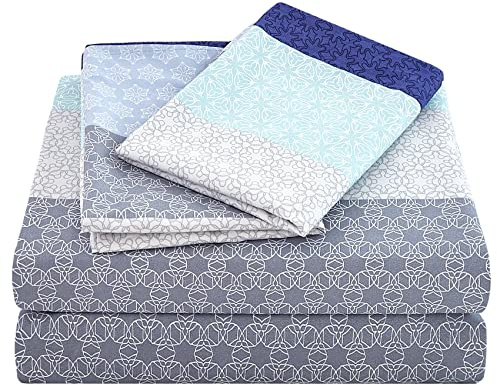 JSD Stripe Pattern Sheet Set Queen Size, 4 Piece Soft Printed Microfiber Sheet Set Extra Deep Pocket