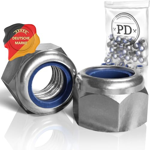 PD® Selbstsichernde Muttern M10 (DIN 982 / ISO 7040) | Sicherungsmuttern aus Edelstahl A2 V2A | Sechskantmuttern mit Kunststoffklemmteil | Stoppmuttern Kontermuttern Set | 50 Stück