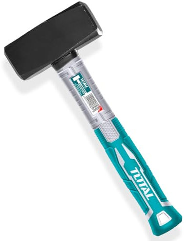 TOTAL - Maza Acero | 1000 g | Adecuado Para la Construcción y Albañilería | Alta Resistencia al Impacto | Mango de Fibra Ergonómico| Cabeza de Acero al Carbono Forjado