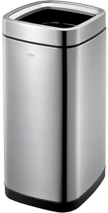 PROREGAL Quadratischer Abfalleimer aus mattem Edelstahl mit offenem Einwurf | 35 Liter, HxBxT 68,6x31,5x31,5cm | Silber