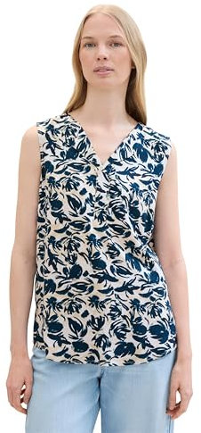 TOM TAILOR Damen Blusen Top mit Muster , blue abstract floral design, 36