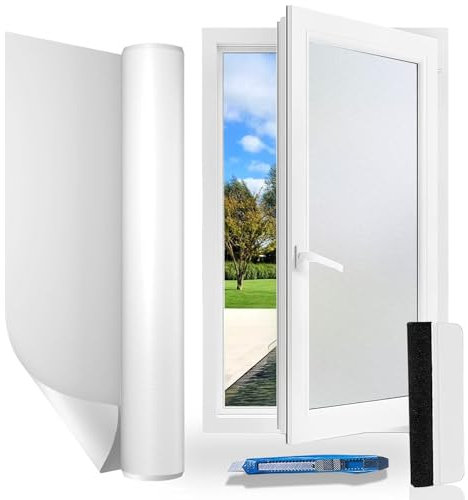 Gufoltie Fensterfolie Blickdicht 60x200cm Milchglasfolie Selbstklebend Fenster sichtschutzfolie ohne Klebstoff Statisch Haftend Folie blickschutz Anti UV für Zuhause Büro