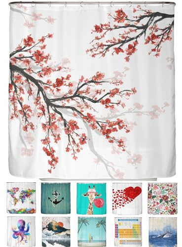 arteneur® - Kirschblüte - Anti-Schimmel Duschvorhang 180x180 - Recycelt mit Öko-Tex Standard 100 - Beschwerter Saum, Blickdicht, Wasserdicht, Waschbar, 12 Ringe