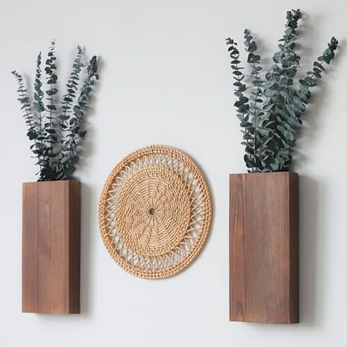 Wlicon 2 Pack Wood Wall Planters Vase Wood Wall Decor for Dried Flowers and Artificial Plants Holder Modern Farmhouse Wooden Wall Vases for Living Room, Bedroom, Kitchen, Office, Home Decor(Brown)