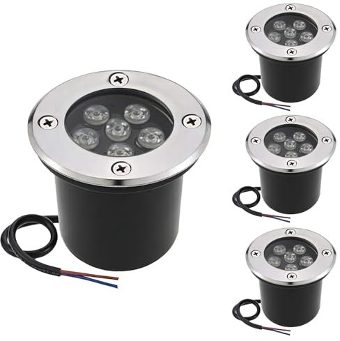 AHOTSUK 4er LED Bodeneinbaustrahler, 6W Bodeneinbauleuchte für Außen, Bodenlampe Außen, rostfrei, befahrbar, bis zu 800 kg belastbar, 12V-24V DC, Edelstahl rund, Kühles Weiß IP67 wasserdicht für Ausse