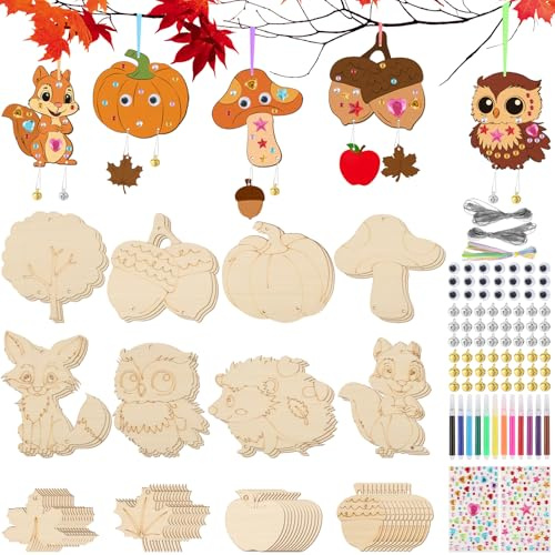RVLZKCPG Lot de 72 carillons éoliens pour enfants - Bricolage d'automne pour enfants - Carillon éolien - Kit de bricolage - Décoration d'automne - Cadeaux d'anniversaire pour garçons et filles