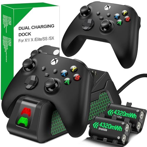 Batería recargable para controlador Xbox con estación de carga, paquete de batería para Xbox Serie X/S/Xbox One/One S/X/Elite con 4 tapas de batería (sin controlador)